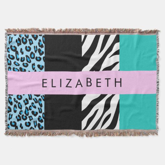 Luipaard Print, Zebraprint, Blauw, Jouw naam Deken (Voorkant)