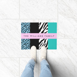 Luipaard Print, Zebraprint, Blauw, Jouw naam Deurmat