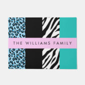 Luipaard Print, Zebraprint, Blauw, Jouw naam Deurmat (Voorkant)