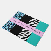 Luipaard Print, Zebraprint, Blauw, Jouw naam Deurmat (Schuin)