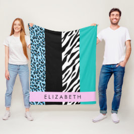 Luipaard Print, Zebraprint, Blauw, Jouw naam Fleece Deken