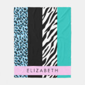Luipaard Print, Zebraprint, Blauw, Jouw naam Fleece Deken (Voorkant)