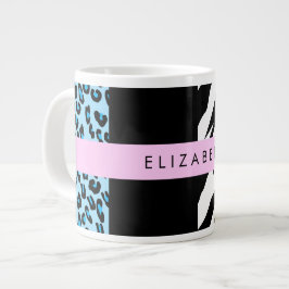 Luipaard Print, Zebraprint, Blauw, Jouw naam Grote Koffiekop