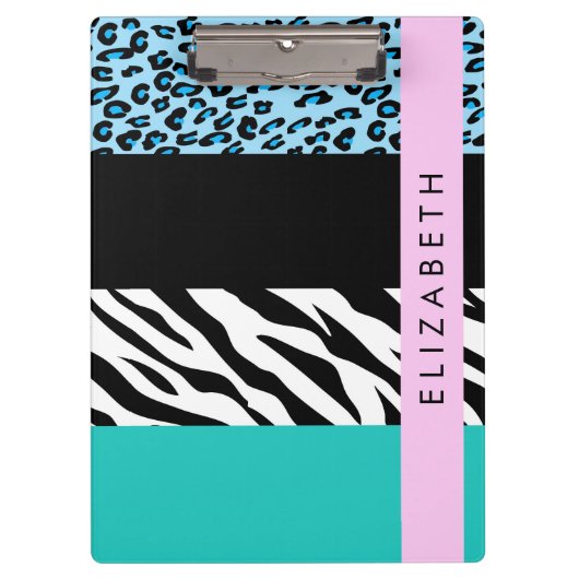 Luipaard Print, Zebraprint, Blauw, Jouw naam Klembord (Voorkant)