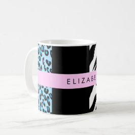 Luipaard Print, Zebraprint, Blauw, Jouw naam Koffiemok