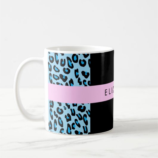 Luipaard Print, Zebraprint, Blauw, Jouw naam Koffiemok (Links)