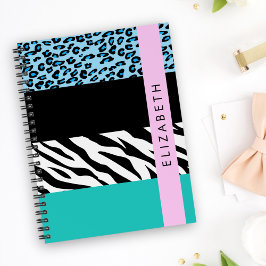 Luipaard Print, Zebraprint, Blauw, Jouw naam Notitieboek