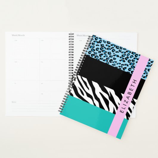 Luipaard Print, Zebraprint, Blauw, Jouw naam Planner (Display)