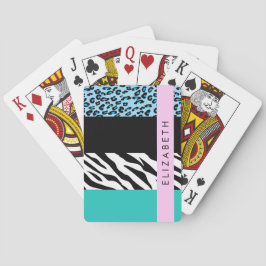 Luipaard Print, Zebraprint, Blauw, Jouw naam Pokerkaarten