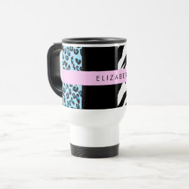 Luipaard Print, Zebraprint, Blauw, Jouw naam Reisbeker