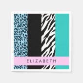 Luipaard Print, Zebraprint, Blauw, Jouw naam Servet (Voorkant)