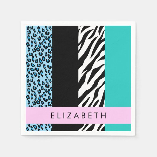 Luipaard Print, Zebraprint, Blauw, Jouw naam Servet (Voorkant)