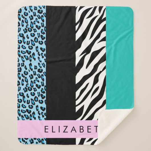 Luipaard Print, Zebraprint, Blauw, Jouw naam Sherpa Deken (Voorkant)