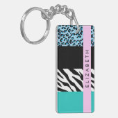 Luipaard Print, Zebraprint, Blauw, Jouw naam Sleutelhanger (Voorkant Links)