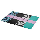 Luipaard Print, Zebraprint, Blauw, Jouw naam Snijplank (Hoek)