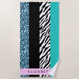 Luipaard Print, Zebraprint, Blauw, Jouw naam Strandlaken