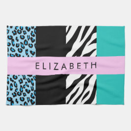 Luipaard Print, Zebraprint, Blauw, Jouw naam Theedoek