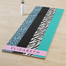 Luipaard Print, Zebraprint, Blauw, Jouw naam Yogamat