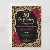 Luipaard Print Zwart Goud Foto 50e Verjaardag Kaart (Voorkant)