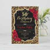 Luipaard Print Zwart Goud Foto 50e Verjaardag Kaart (Staand voorkant)