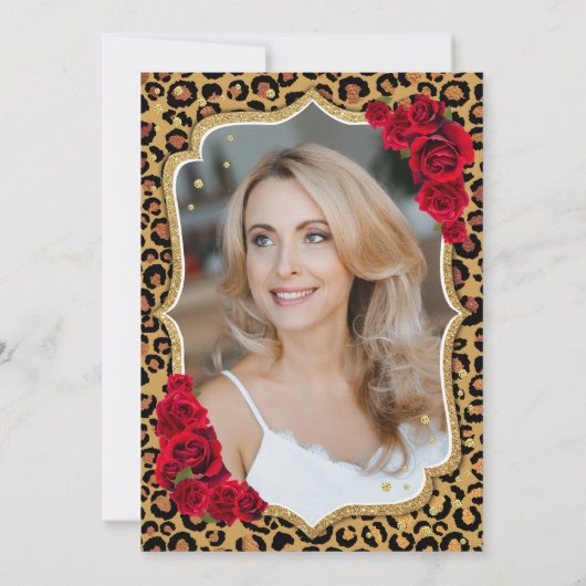 Luipaard Print Zwart Goud Foto 50e Verjaardag Kaart (Achterkant)