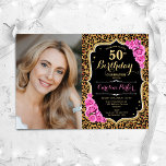 Luipaard Print Zwart Goud Roze Foto 50e Verjaardag Kaart<br><div class="desc">Elegante bloemenvrouwelijke 50e verjaardagsuitnodiging met uw foto. Glam zwart roze design met faux glitter goud. Beschikt over dierenluipaard print, roze rozen, script lettertype en confetti. Perfect voor een stijlvol volwassen feestje. Personaliseer met je eigen gegevens. Kan voor om het even welke leeftijd worden aangepast! Gedrukte Zazzle-uitnodigingen of direct download digitale...</div>