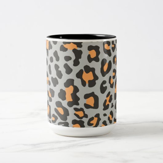 Luipaard Print Zwart, Grijs, Sinaasappel Tweekleurige Koffiemok (Center)