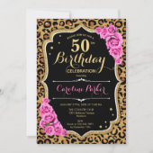 Luipaard Print Zwart Roze Foto 50e Verjaardag Kaart (Voorkant)