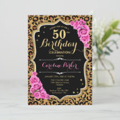Luipaard Print Zwart Roze Foto 50e Verjaardag Kaart (Staand voorkant)