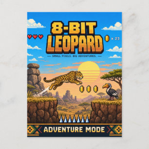 Luipaard, Retro 8-Bit Pixelkunst Briefkaart