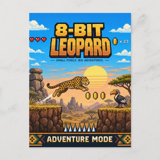 Luipaard, Retro 8-Bit Pixelkunst Briefkaart (Voorkant)