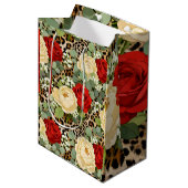 Luipaard & Rode Roos Patroon - Chic Bloemendier Medium Cadeauzakje (Voorkant Gekanteld)