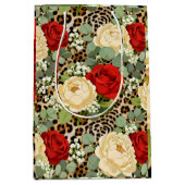 Luipaard & Rode Roos Patroon - Chic Bloemendier Medium Cadeauzakje (Voorkant)