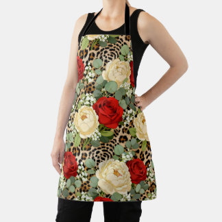 Luipaard & Rode Roos Patroon - Chic Bloemendier Schort