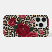 Luipaard Rode Rozen Patroon iPhone Hoesje (Achterkant horizontaal)