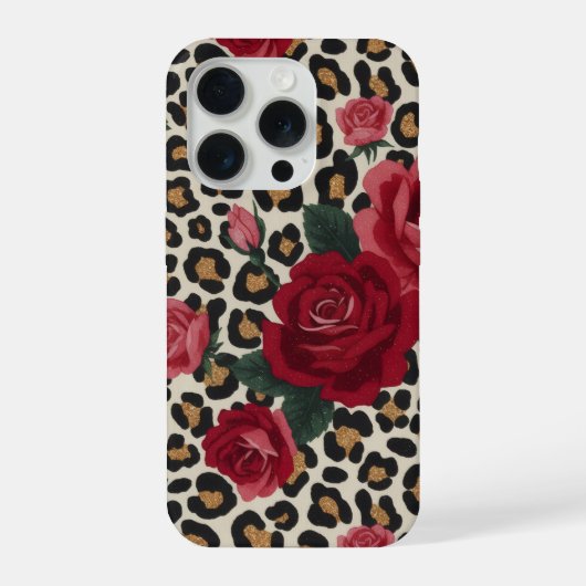 Luipaard Rode Rozen Patroon iPhone Hoesje (Achterkant)