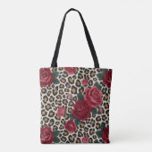 Luipaard Rode Rozen Patroon Tote Bag (Achterkant)