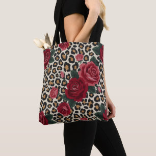 Luipaard Rode Rozen Patroon Tote Bag