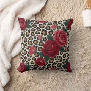 Luipaard Rood Rozen Patroon Kussen