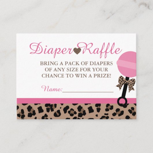 Luipaard & Roze Baby Luier Raffle Insert Kaarten (Voorkant)