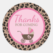 Luipaard & Roze Baby shower Bedankt voor het komen Ronde Sticker (Voorkant)