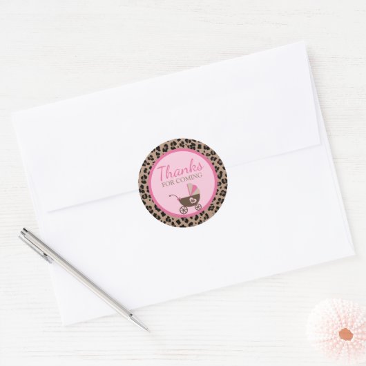 Luipaard & Roze Baby shower Bedankt voor het komen Ronde Sticker (Envelop)