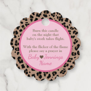 Luipaard & Roze Baby shower Kaarsengebed Bedankjes Labels