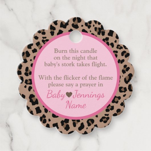 Luipaard & Roze Baby shower Kaarsengebed Bedankjes Labels (Voorkant)