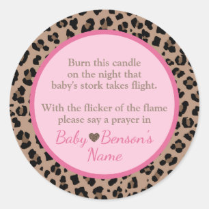 Luipaard & Roze Baby shower Kaarsengebed Ronde Sticker