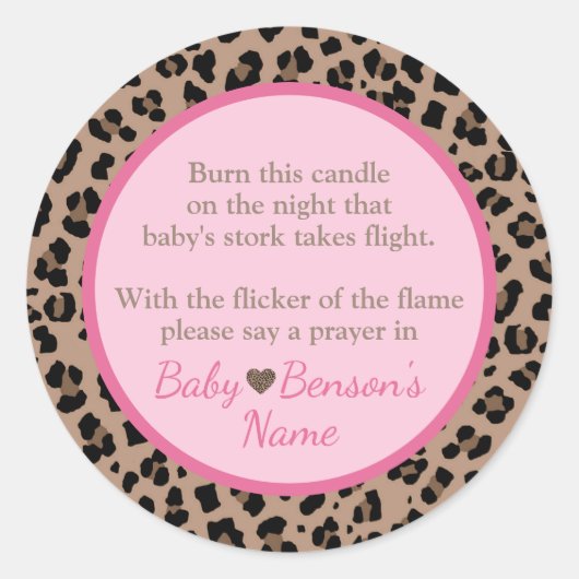 Luipaard & Roze Baby shower Kaarsengebed Ronde Sticker (Voorkant)