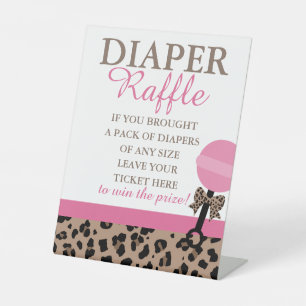 Luipaard & Roze Baby Shower Luiers Raffe Vertoon Reclamebord Met Voetstuk