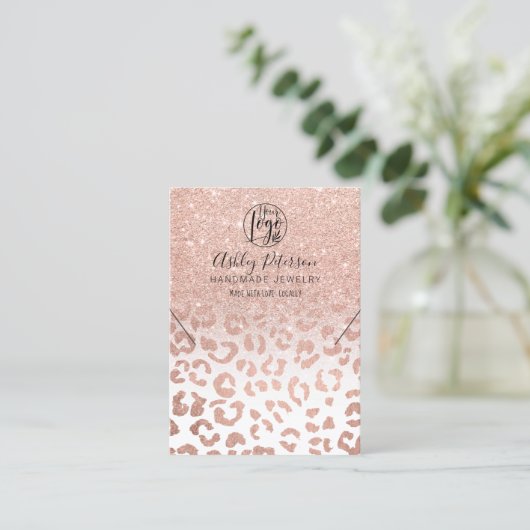 Luipaard roze gouden logo sieraden oorbel halskett visitekaartje (Staand voorkant)