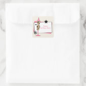 Luipaard & Roze Jurk Vorm Verjaardagsfeestje Stick Vierkante Sticker (Tas)