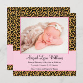 Luipaard roze meisje foto geboorte aankondiging (Voorkant / Achterkant)